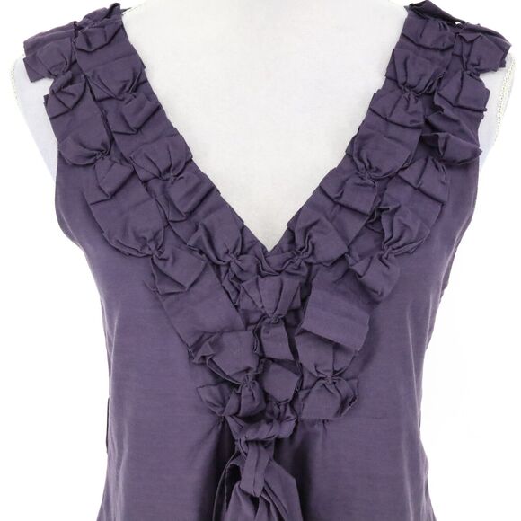 Baraschi Top Womens 6 Purple Ruffle Neck Blouse Side Zip Lined Fitted Romantic - Picture 7 of 16